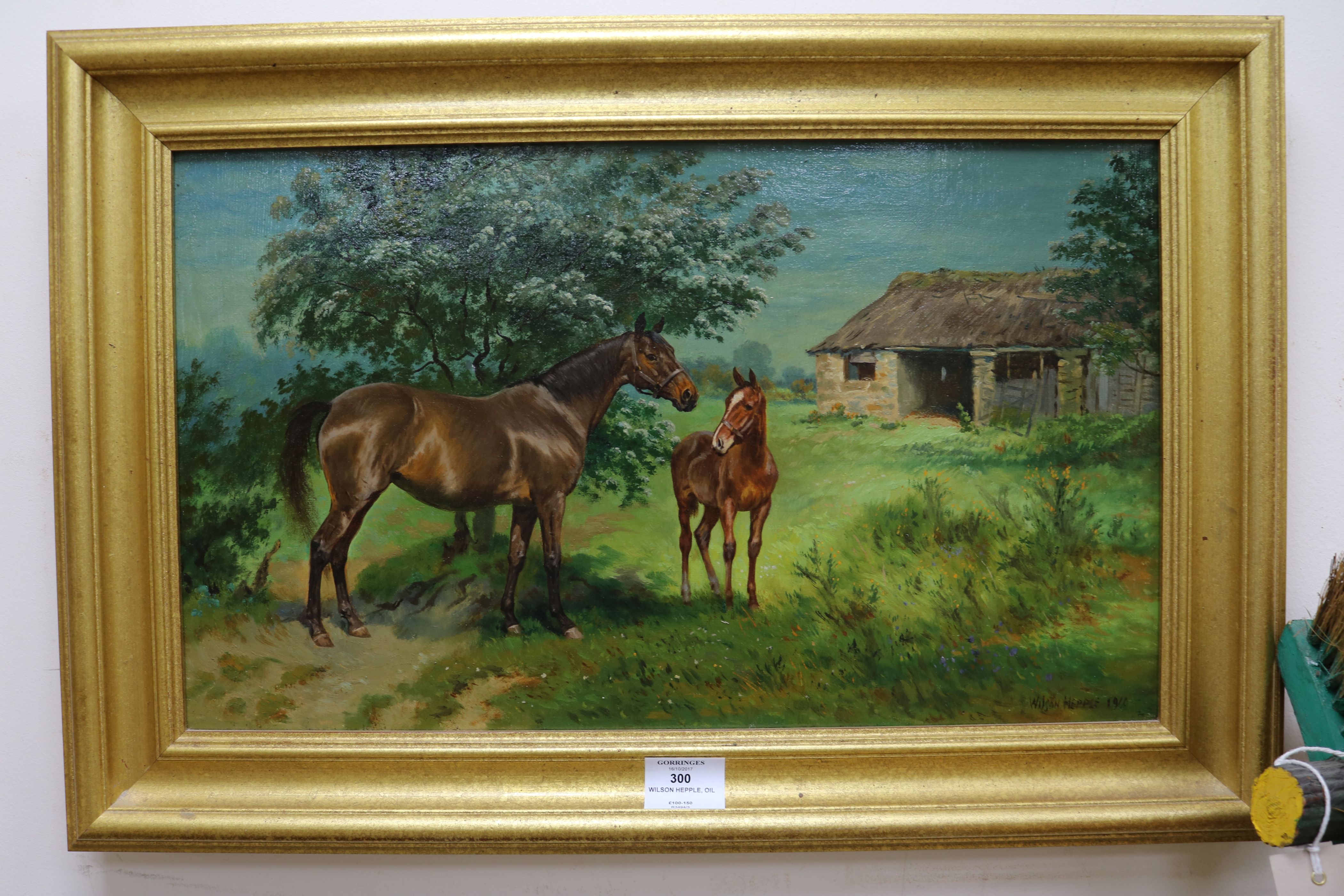 Wilson Heppleoil on canvasA chestnut mare with a foal in a fieldsigned11.5 x 19.5in. - Image 3 of 5
