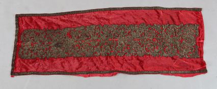 A rose red silk velvet panel, with silver embroidered design purported to be from the Fortuny Studio