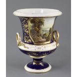 A Derby Campana shaped vase, c.1810, painted with a named view in Italy, within gilt borders and
