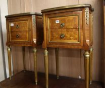 A pair of Louis XVI style parquetry bedside cabinets H.78cm