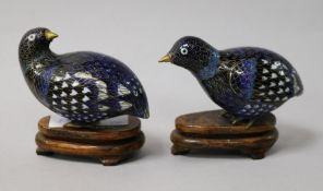 A pair of Chinese cloisonné enamel models of quails