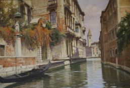 Zinioil on boardVenetian canal scenesigned14 x 21in.