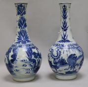 A pair of Chinese blue and white bottle vases, 19th century