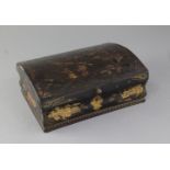 A Chinese export polychrome lacquer dome top casket, early 18th century, decorated with two figures,