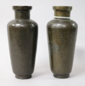 A pair of Chinese bronze and silver wire inlaid vases, c.1900