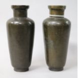 A pair of Chinese bronze and silver wire inlaid vases, c.1900