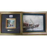 Francesco di Marinotwo oilsFisherfolk on the wharf and Street scene6.5 x 9in. and 3 x 3in.