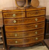 A Regency satinwood banded bowfront chest W.113cm