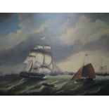 English Schooloil on canvasShipping off the coast including an American frigate27 x 34.5in.