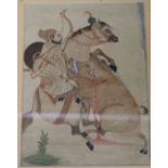 Indian Schoolink and watercolourHunter attacked by a wild boar7.25 x 5.25in.
