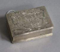 A 19th century Continental silver snuff box, with engraved armorial, makers mark only H.S