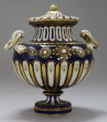 A Coalport? jewelled lidded vase