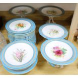 A Royal Worcester botanical dessert service, comprising 18 plates and three pairs of graduated