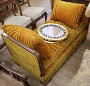 A French Art Deco beech window seat, W.124cm