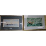 English School c.1900watercolourPaddlesteamer on a calm sea, 6.5 x 13in., and a print of the