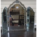 A Venetian etched glass triple mirror, H.67cm