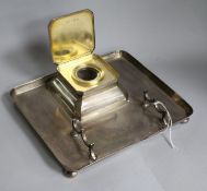 A George V silver pen and inkstand
