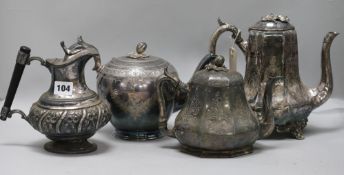 Three silver plated teapots