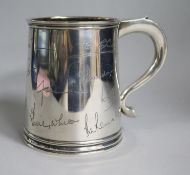 A George VI silver pint mug, Birmingham 1946, maker Adkin Bros, 9ozs.