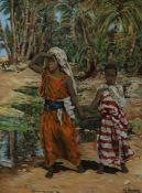 H. BernierOil on boardNorth African children beside palm treessigned68 x 50cm