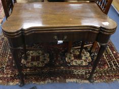 An early 18th century style mahogany triple flap card table, W.83cm