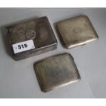 Two silver cigarette cases and a white metal cigarette box stamped sterling