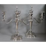 A pair of silver-plated two-branch three-light candelabra