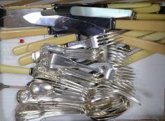 A George IV harlequin canteen of silver fiddle, thread and shell pattern flatware for six,