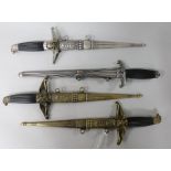 Four Hungarian WWII replica daggers; Presidential and Military