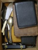 A box of miscellaneous plated cased sets of cutlery