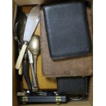 A box of miscellaneous plated cased sets of cutlery