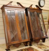 A pair of mahogany wall hanging display cabinets, W.62cm H.112cm