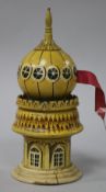 An early 19th century Tunbridge ware tape measure in the form of a Minaret,