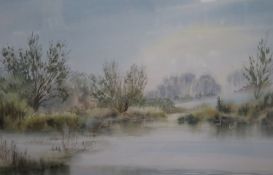 Lambert,WatercolourLake scenesigned37 x 64cm