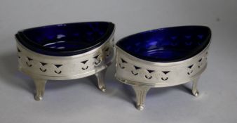 A pair of George III silver salts, with blue glass liners, London 1805