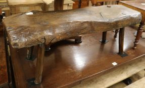 A rustic oak bench seat, W.115cm