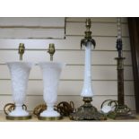 Victorian opaque glass table lamp and 3 other lamps