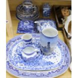 A collection of mixed blue and white ceramics and a Copenhagen vase