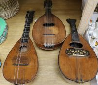 A 19th century French mandolin, with rosewood press in pegs, a later 19th century Mandolin with