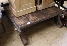 A North African iron bound coffee table, W.100cm