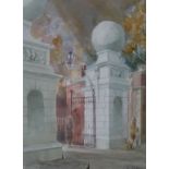 John Bastin (b.1929) , watercolour, Entrance gates to a building, 14.5 x 10.5ins