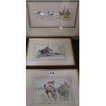 Attributed to Lionel EdwardsPair of watercoloursHunting scenes and coaching scene by Charlton13 x