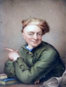 Albin Roberts Burt (1783-1842)oil on ivoryMiniature of a young man pointing his fingertrade label