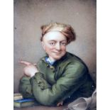 Albin Roberts Burt (1783-1842)oil on ivoryMiniature of a young man pointing his fingertrade label