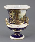 A Derby Campana shaped vase, c.1810, painted with a named view in Italy, within gilt borders and