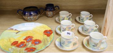 Six Royal Doulton coffee cans and saucers, and a Doulton plate and Doulton cream jug etc