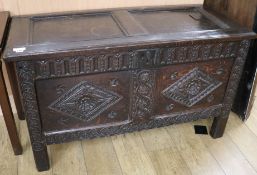 A late 17th century oak coffer, W.126cm