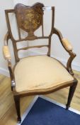 Two Edwardian inlaid mahogany salon chairs