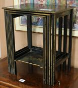 A 1930's nest of three black and gilt chinoiserie lacquered occasional tables, W.46cm