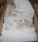 A large quantity of embroidered and crocheted white work